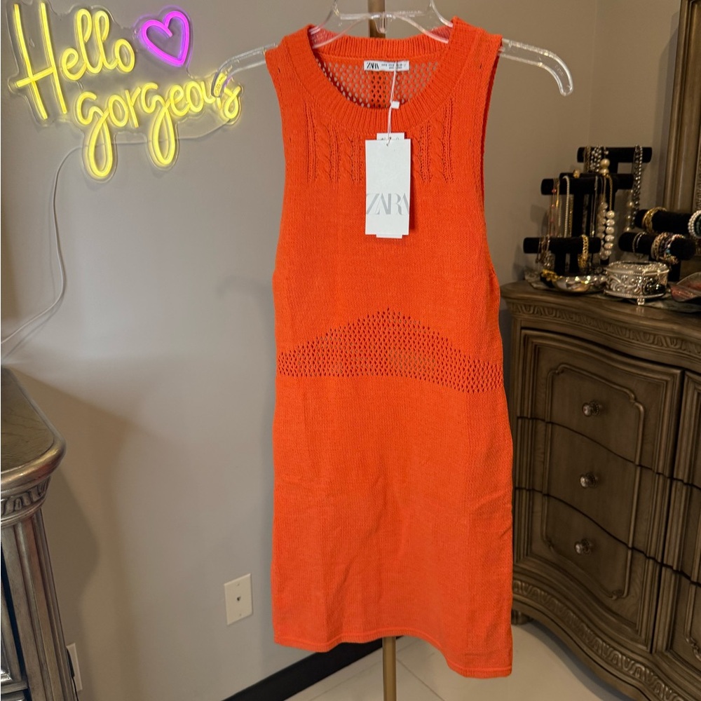 Zara Orange Halter Sheath Mini Dress